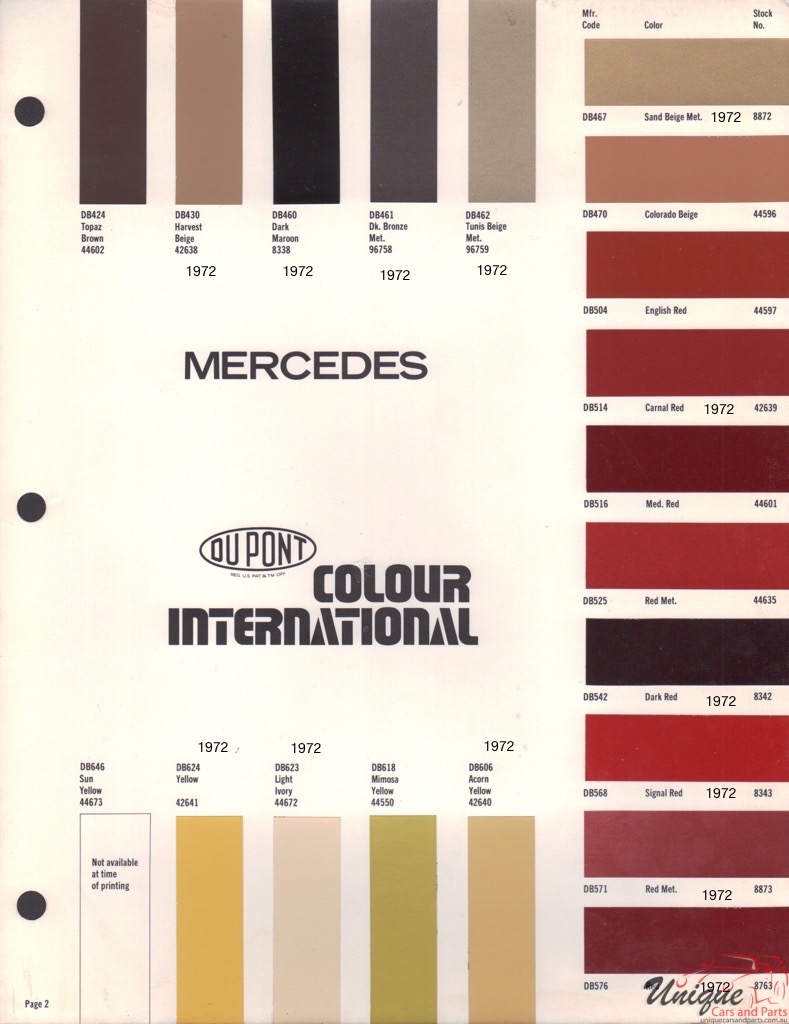 1972 Mercedes-Benz International Paint Charts DuPont 2